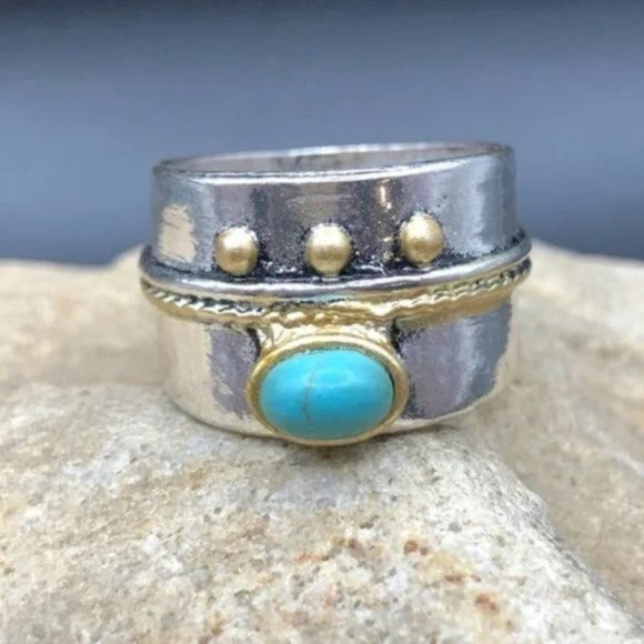 Ring with Faux Turquoise Accent - Picture 1 of 1